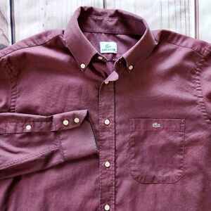 Lacoste Long Sleeved Shirt Button Up Heather Red Maroon | Men's Size 42 EU, L US